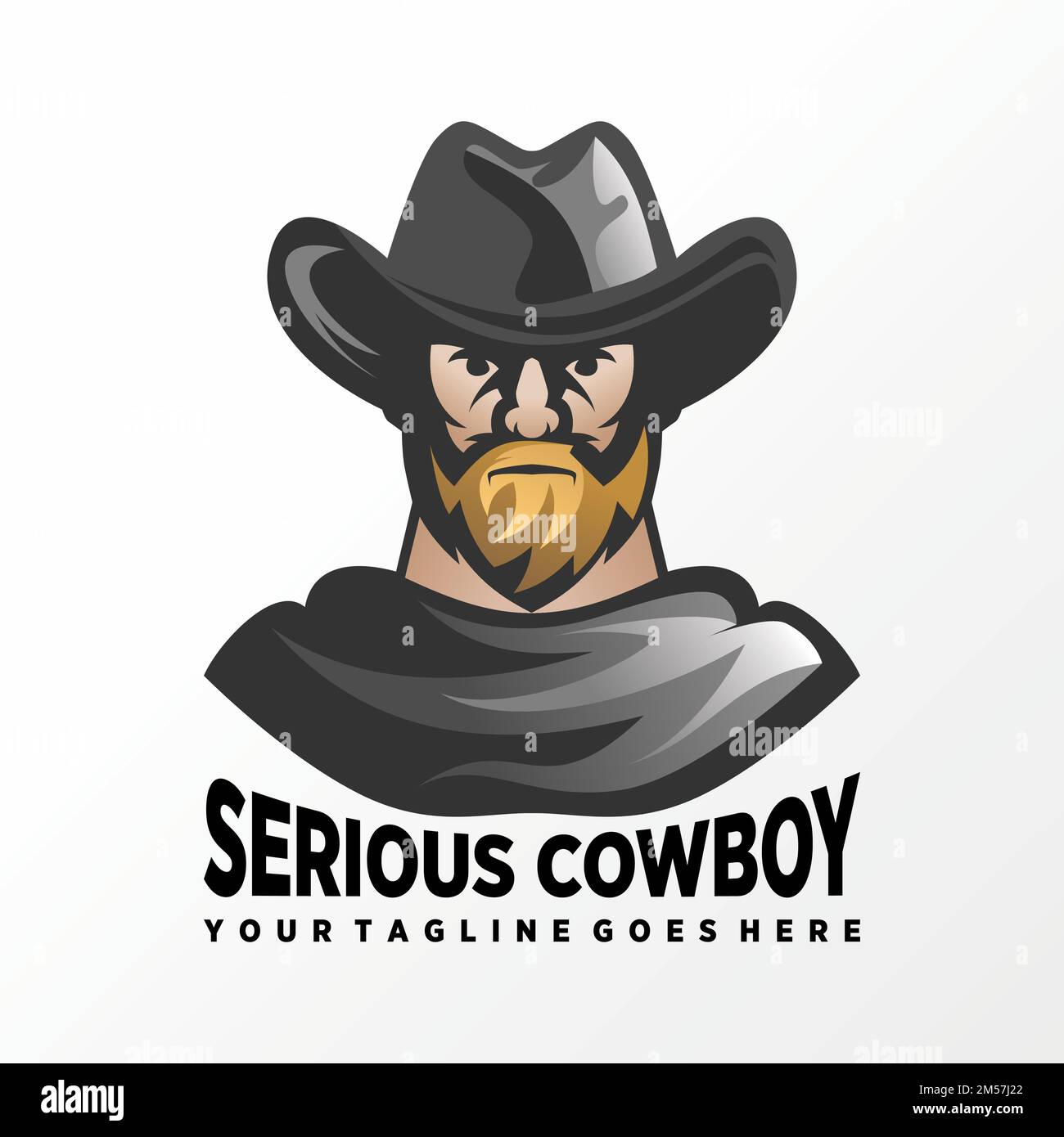 Unico cowboy serio usando cappello e vestire immagine grafica icona logo disegno astratto concetto vettore stock. simbolo associato a un eroe o a un personaggio. Illustrazione Vettoriale