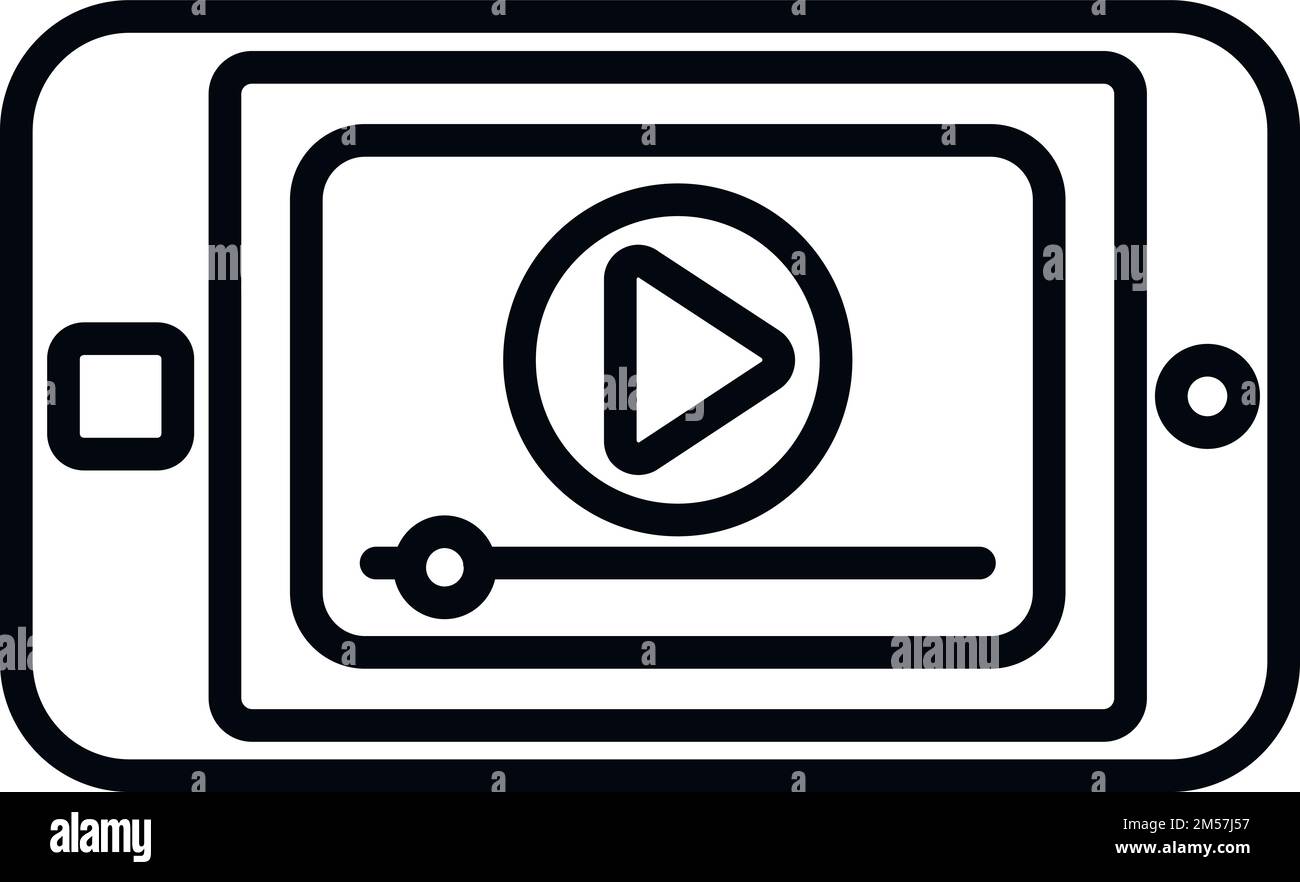 Riproduci il video sul vettore di contorno dell'icona del telefono. Smartphone mobile. App persona Illustrazione Vettoriale