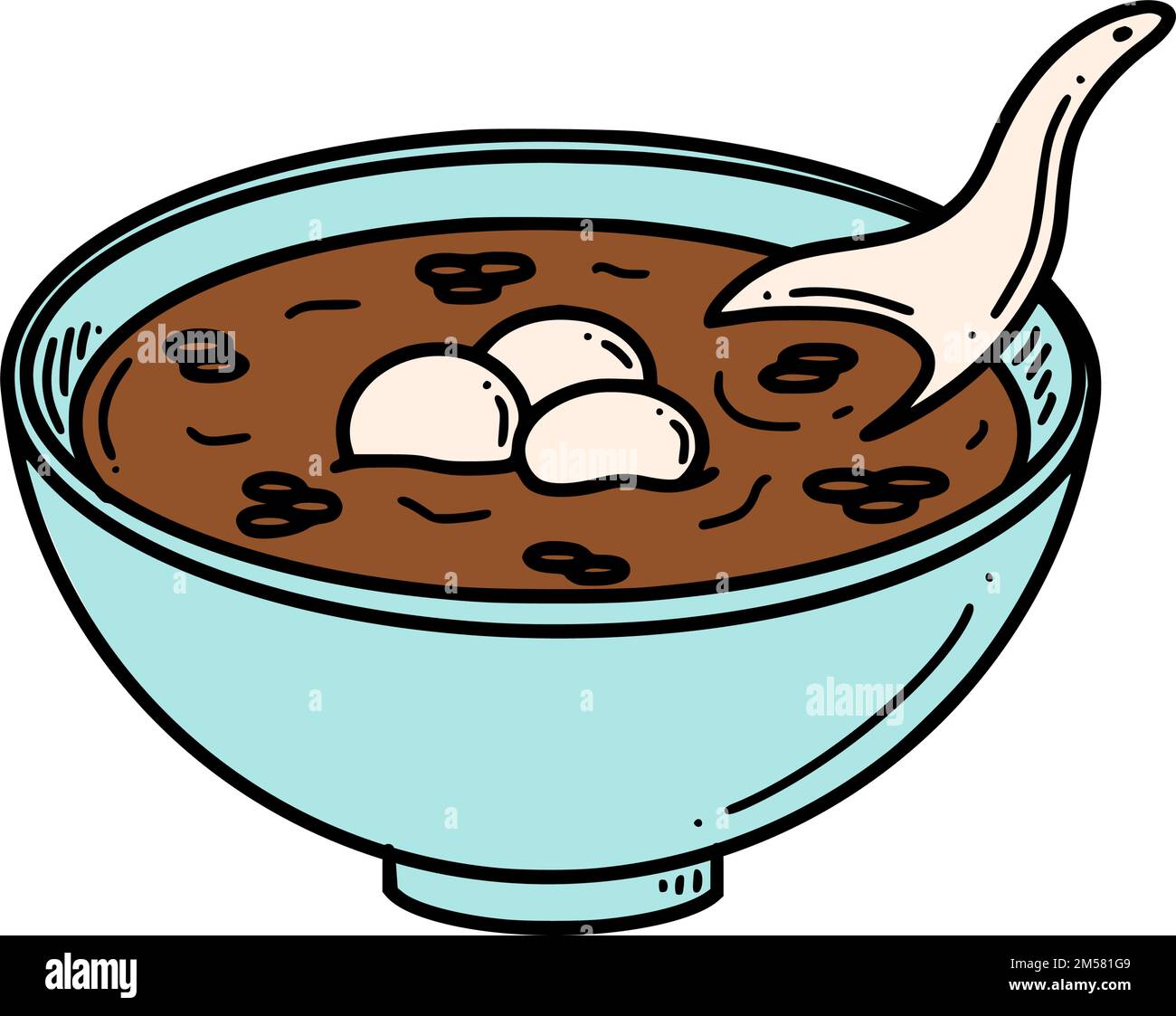 Hong dou Tang, dolce zuppa cinese di fagioli rossi. Illustrazione vettoriale del dessert cinese di Capodanno in stile doodle. Illustrazione Vettoriale