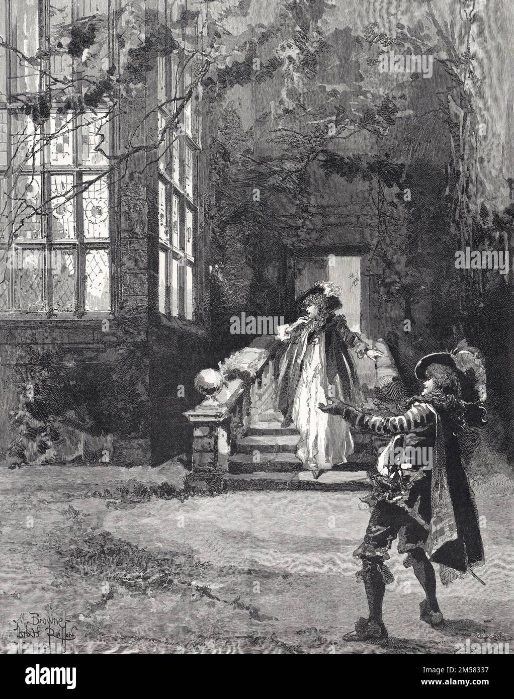 'Haddon Hall', opera di Sir Arthur Sullivan al Teatro Savoy - The Flight of Dorothy Vernon. Illustrazione del 1882. Foto Stock