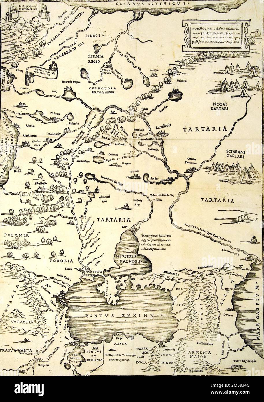 Mappa del principato di Mosca e dei possedimenti dei Tatar khans. Mappa di 1525. Foto Stock