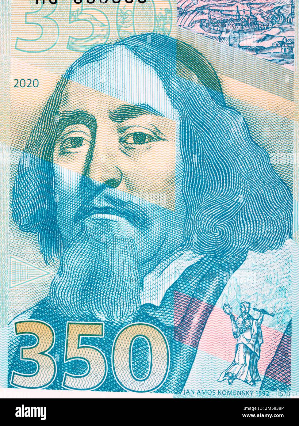 John Amos Comenius un ritratto di primo piano dal denaro Foto Stock