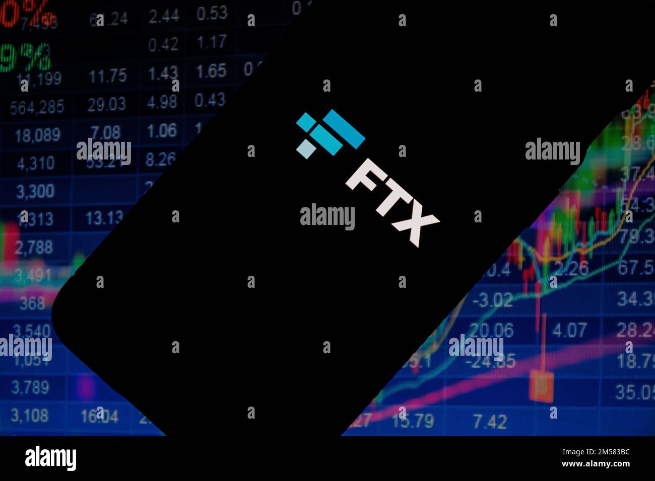 Logo aziendale FTX in stock background. Foto Stock