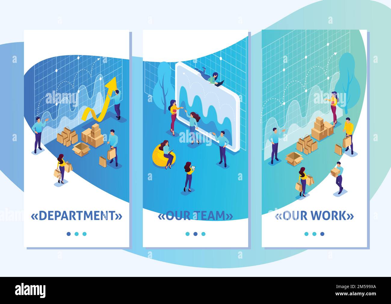 Isometric Template app Bright Concept digital procurement, ricerca di marketing, lavoro di squadra, app per smartphone. Facile da modificare e personalizzare. Illustrazione Vettoriale