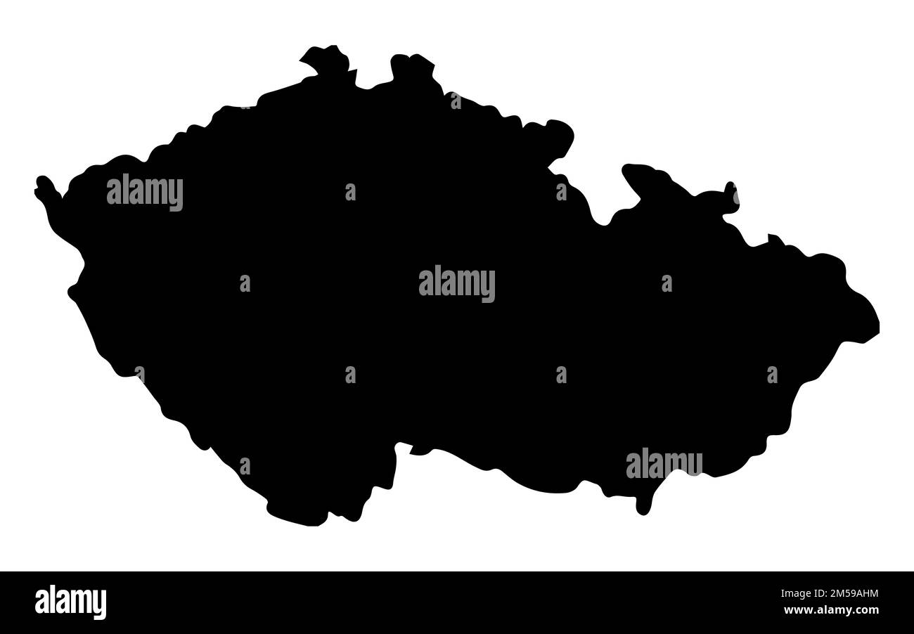 Mappa di silhouette della Repubblica Ceca isolata su uno sfondo bianco Foto Stock