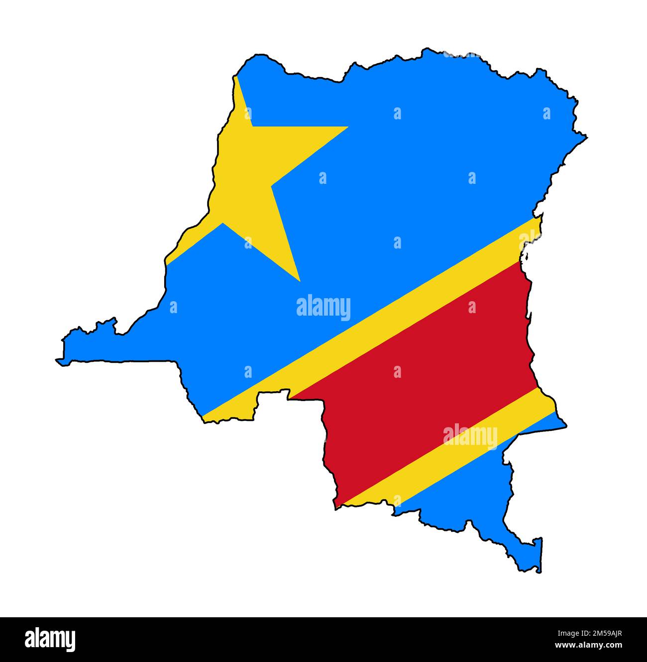 Silhouette bandiera mappa della Repubblica democratica del Congo isolato su uno sfondo bianco Foto Stock