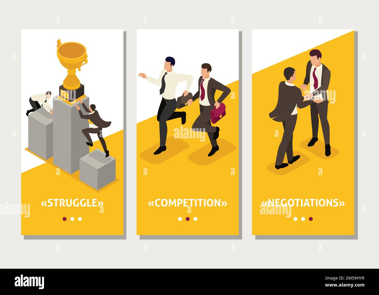 Isometric Template app Concept gli uomini d'affari competono per il campionato, la leadership, le app per smartphone. Illustrazione Vettoriale