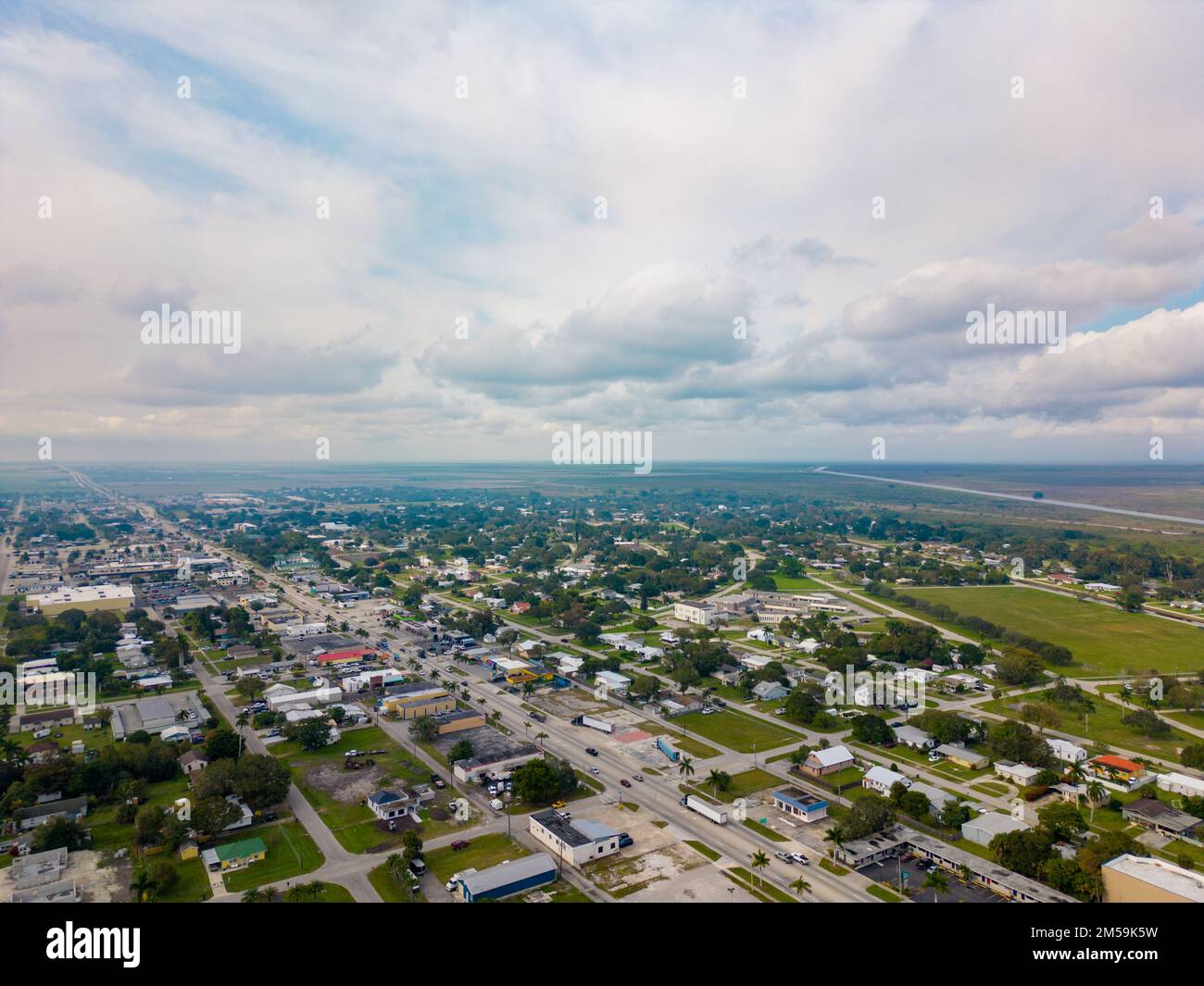 Fotografia aerea quartieri residenziali e d'affari a Clewiston Florida Foto Stock