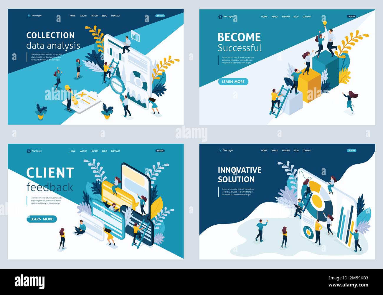 Landing page modello sito Web reclutamento isometrico, raccolta dati, ricerca di marketing, recensioni dei clienti e commenti. Interfaccia utente facile da modificare e personalizzare Illustrazione Vettoriale