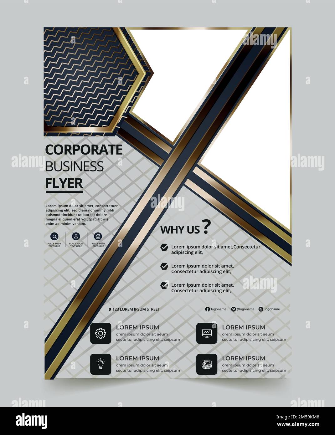 Volantino professionale per la pubblicità aziendale. Due colori e tre colori completamente modificabili e ridesignabili. Illustrazione Vettoriale