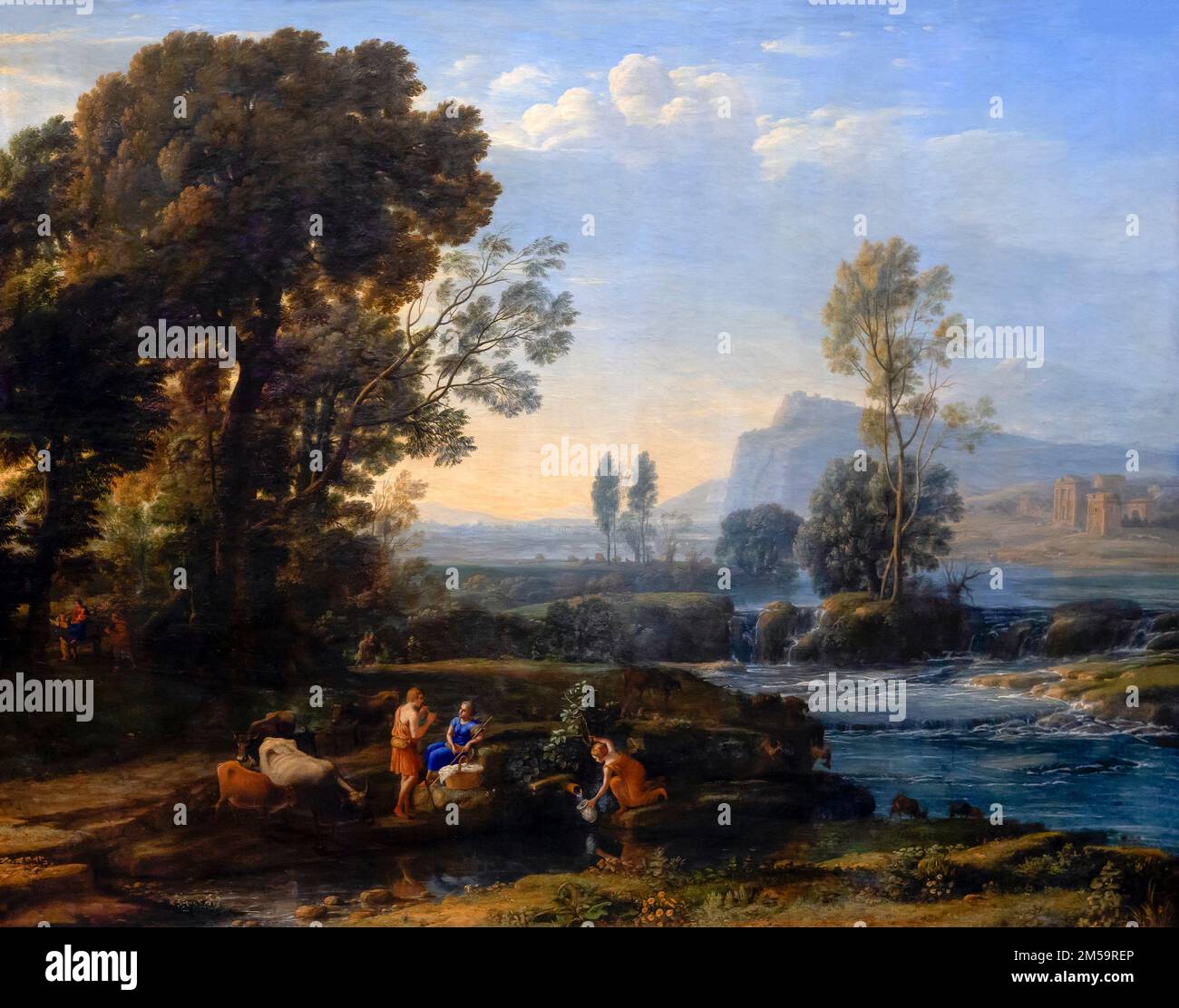 Paesaggio con la fuga in Egitto, Claude Lorrain, 1647, Gemaldegalerie Alte Meister, Dresda, Germania, Europa Foto Stock
