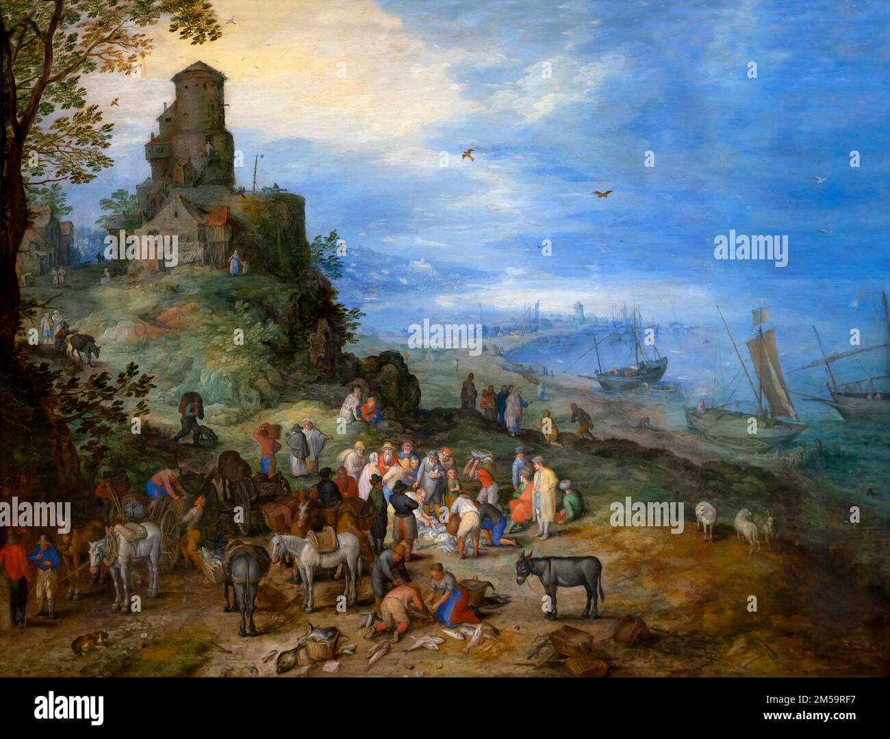 Paesaggio sulla costa, con la chiamata di San Pietro e Sant'Andrea, Jan Brueghel il Vecchio, 1608, Gemaldegalerie Alte Meister, Dresda, Germania, Foto Stock