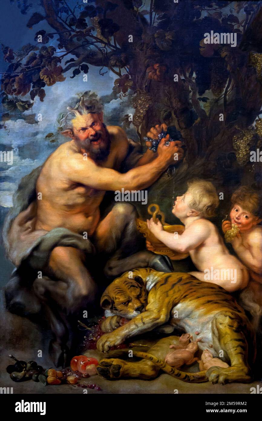 Satyr e Tigress, Peter Paul Rubens, circa 1618-1620, Gemaldegalerie Alte Meister, Dresda, Germania, Europa Foto Stock
