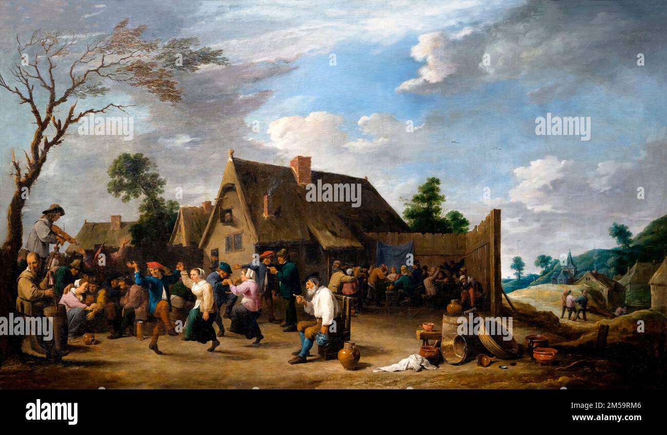 Grande Villaggio Kermis con due Coppie danzanti, David Teniers il giovane, circa 1638, Gemaldegalerie Alte Meister, Dresda, Germania, Europa Foto Stock