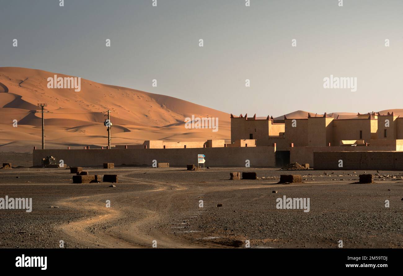 Il Marocco deserto dune al tramonto Foto Stock