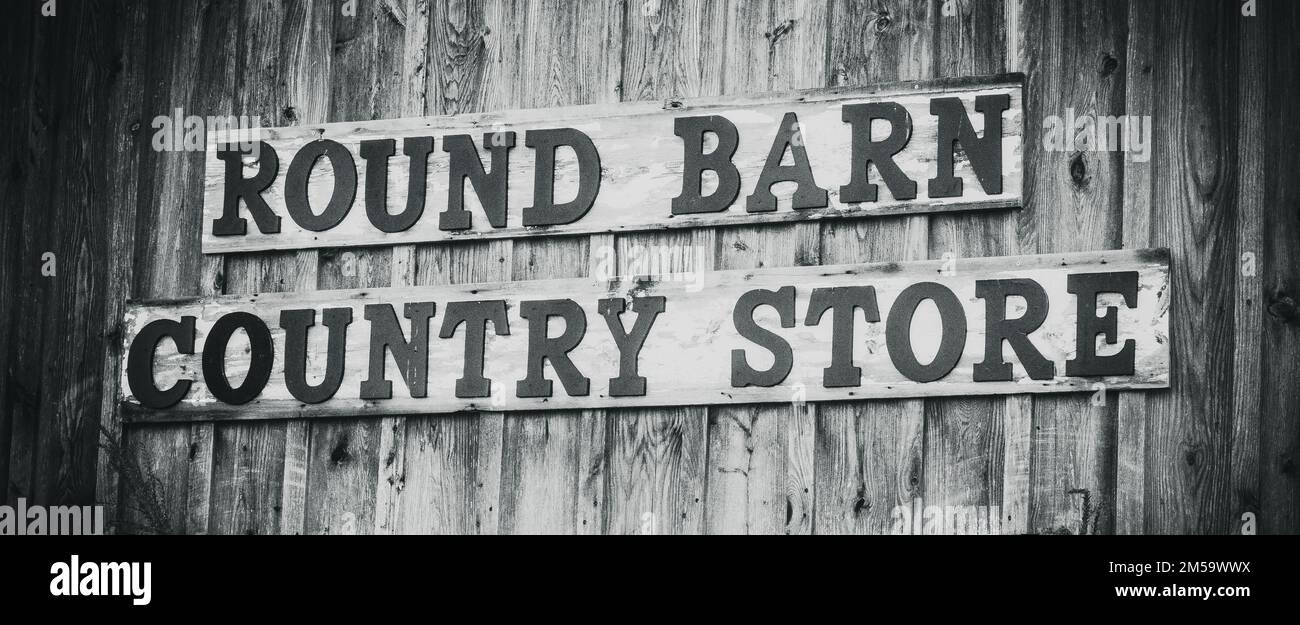 Pumpkin Farm, cartello Round Barn Store, New York state Foto Stock