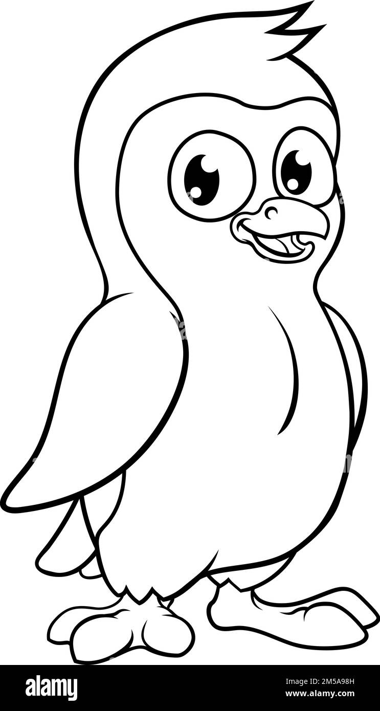 Pinguino Bird coloring Cartoon Wildlife Mascot Illustrazione Vettoriale