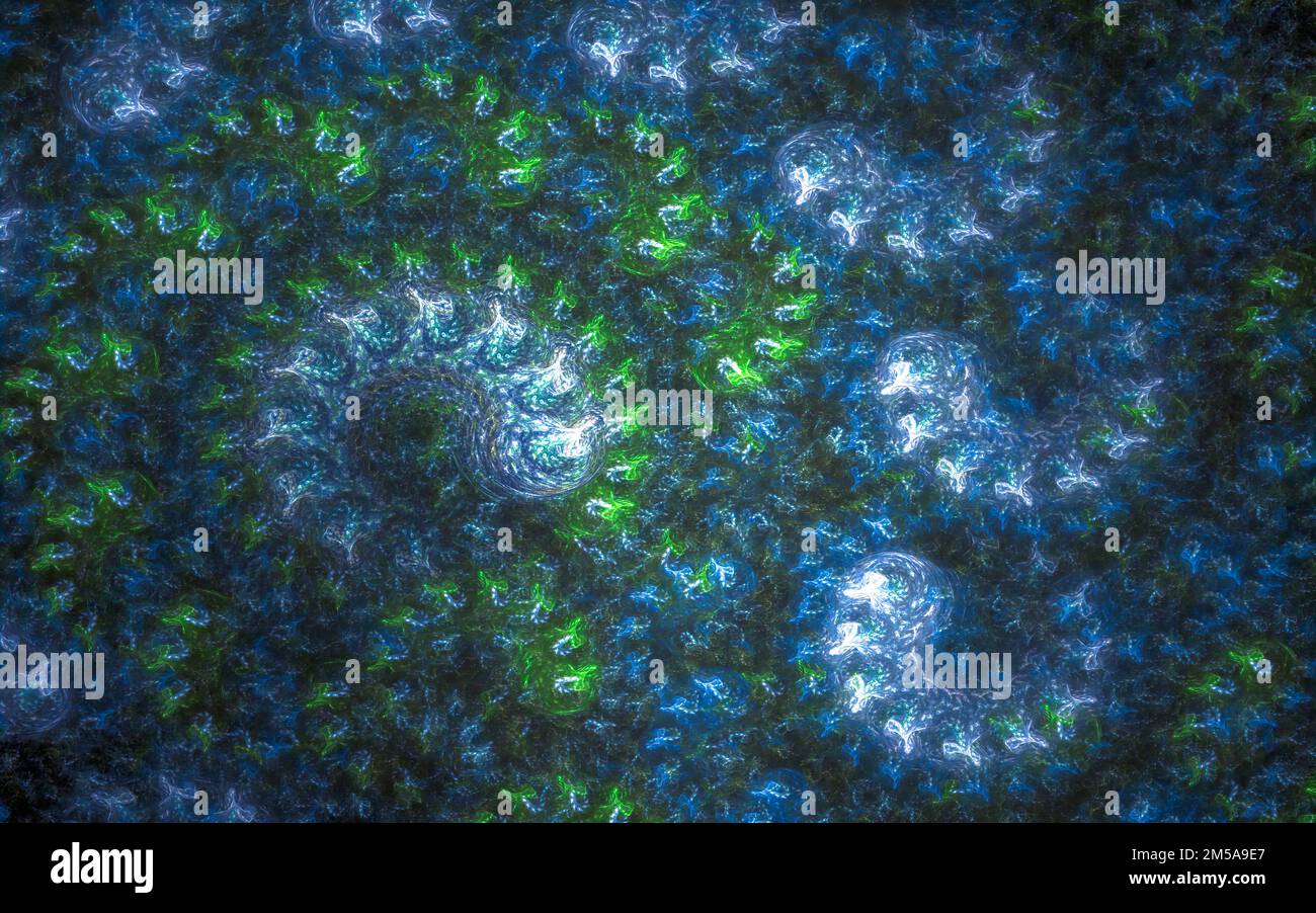 Grafica frattale dettagliata blu e verde Foto Stock