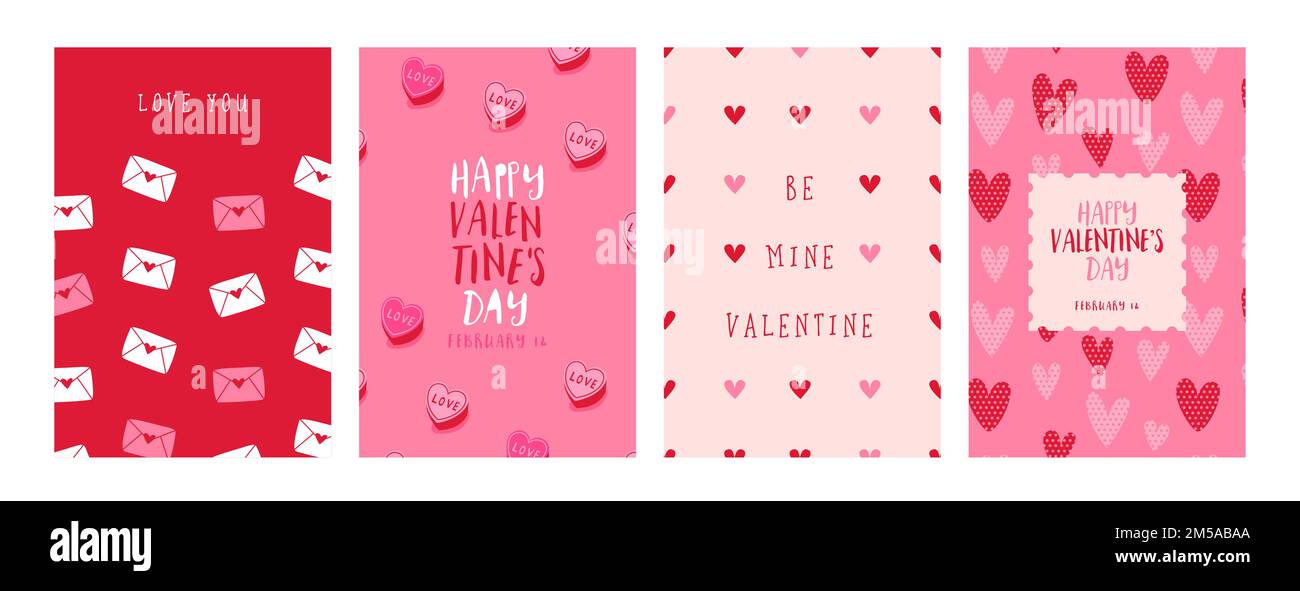 Set di biglietti d'auguri per buon San Valentino. Carino cuore rosa forma doodle sfondo collezione con speciale messaggio d'amore citazione. Febbraio 14 vacanza desig Illustrazione Vettoriale