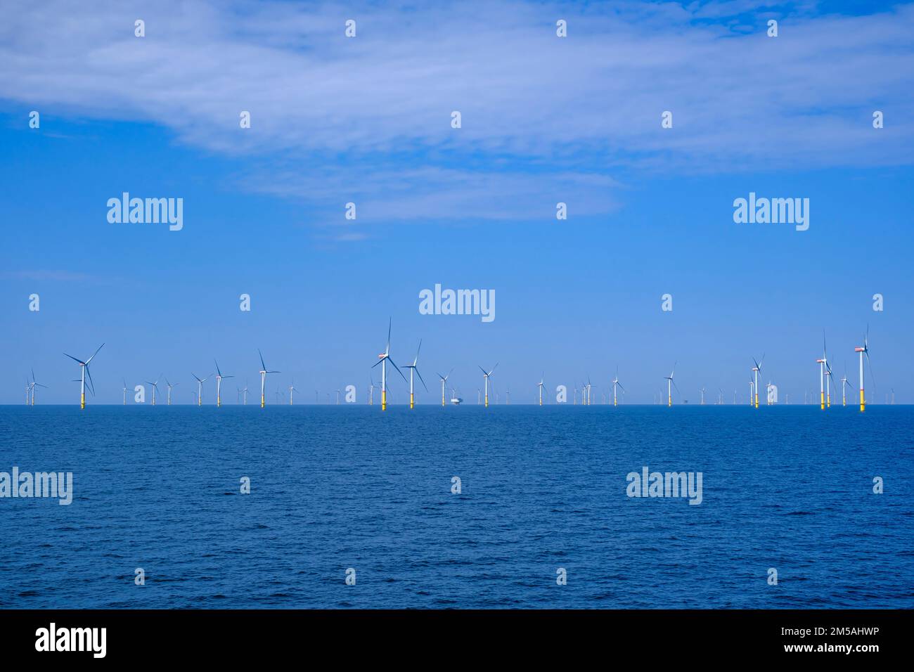 Grande parco eolico offshore nel Mar Baltico tra Rügen, Germania, e Bornholm, Danimarca. Foto Stock