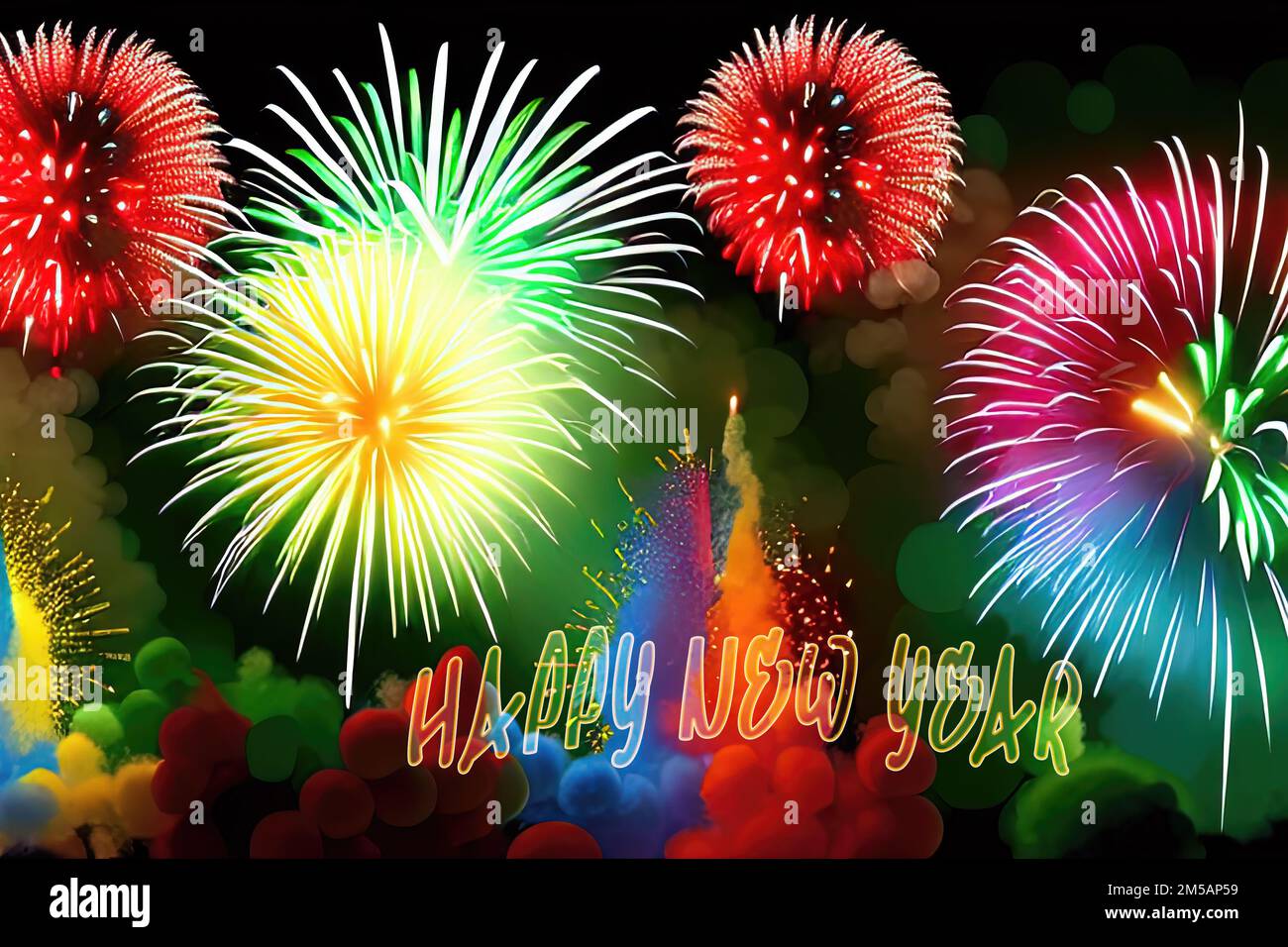 Illustrazione dello spettacolo di fuochi d'artificio di Capodanno colorato Foto Stock