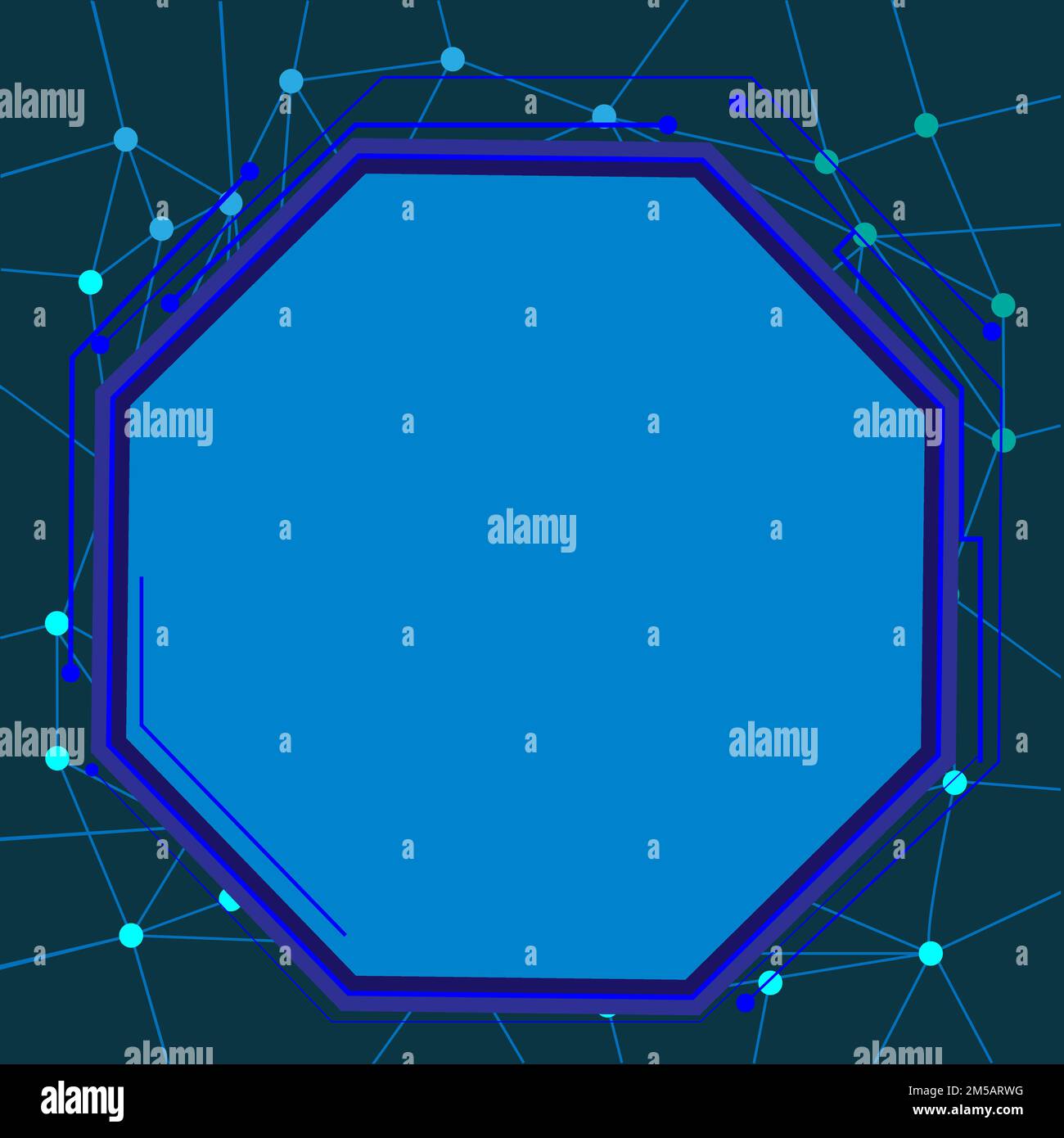 Design futuristico con spazio ottagonale per testo e sfondo blu con linee astratte e punti; illustrazione vettoriale; le linee di collegamento ; design piatto Illustrazione Vettoriale