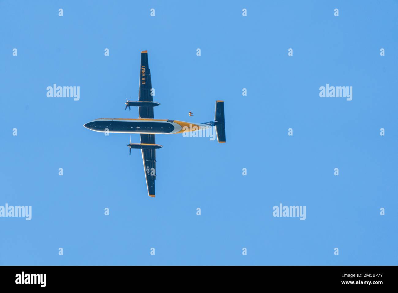 Membri degli Stati Uniti La squadra del paracadute dell'esercito salta dall'aeromobile C-147A a Homestead, Florida, il 24 febbraio 2022. USAPT sta conducendo il proprio ciclo di certificazione annuale per la prossima stagione. Foto Stock