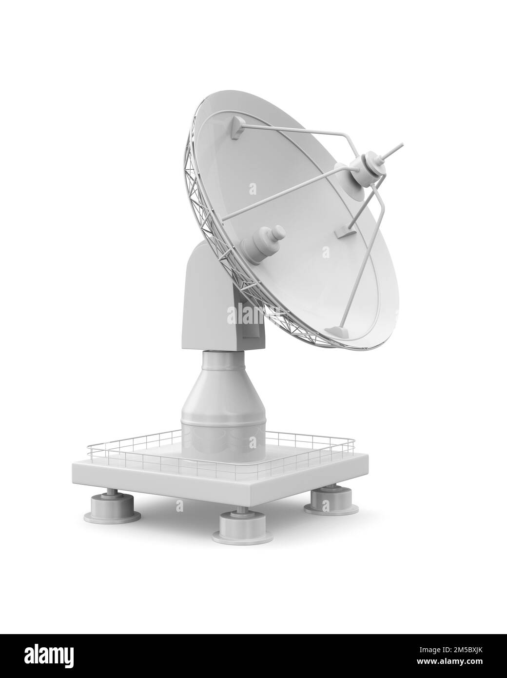 parabola satellitare su sfondo bianco. Illustrazione 3D isolata Foto Stock