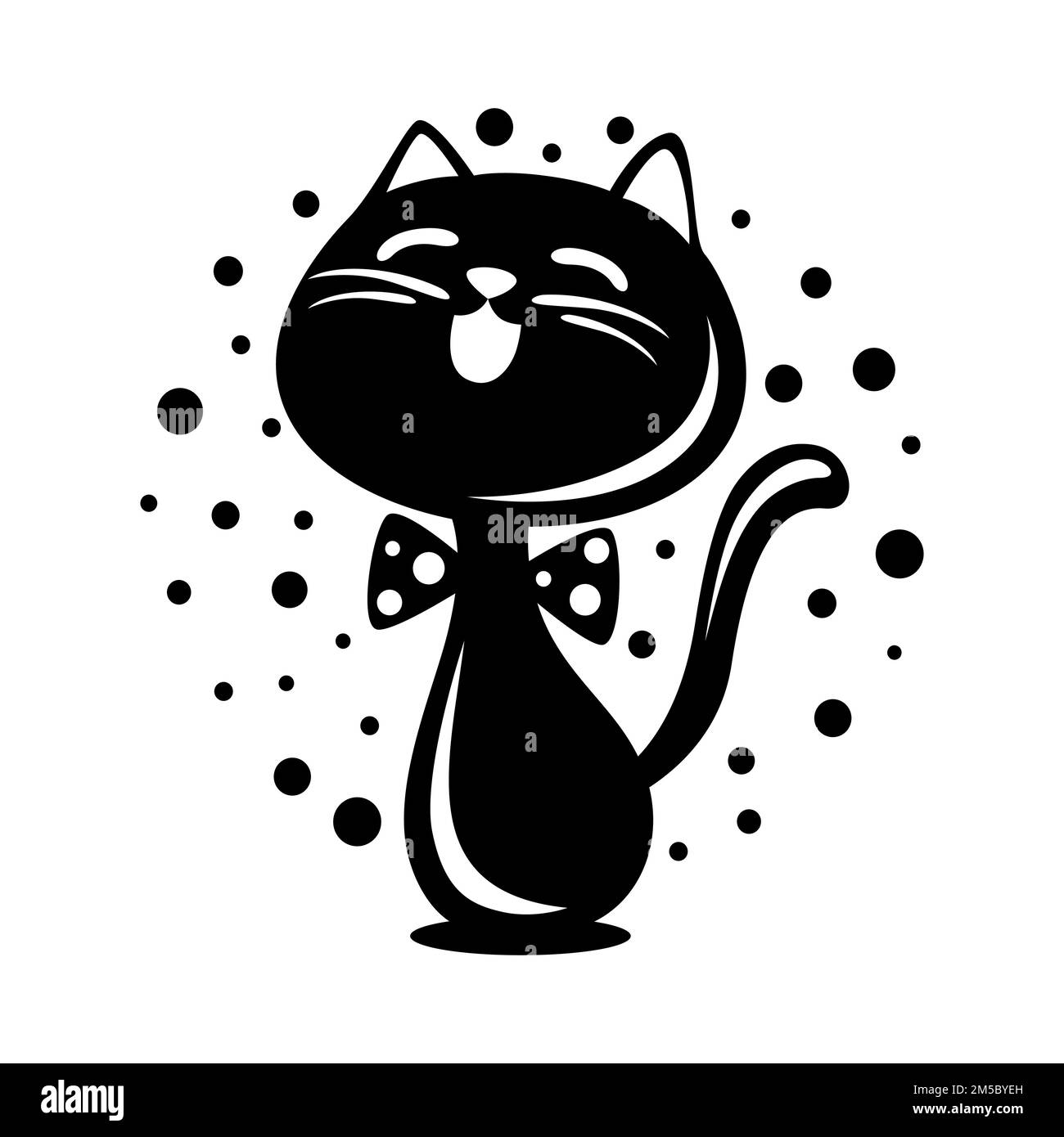 Divertente cartoon nero gatto logo Illustrazione Vettoriale