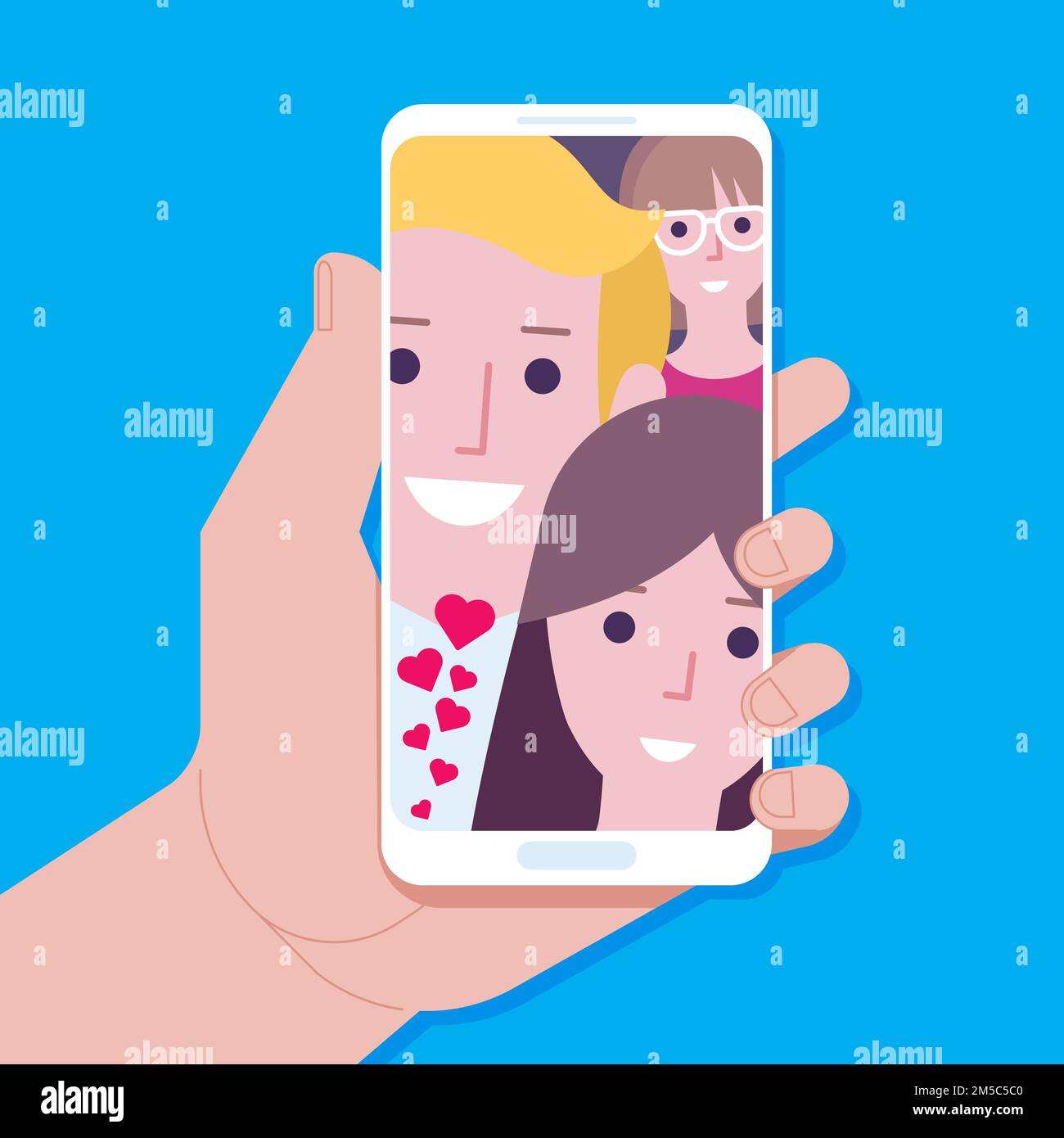 I migliori amici che fanno selfie sul cellulare o sullo smartphone mentre trascorrono del tempo libero. Gruppo di persone prendere Selfie Foto Hipster amici Flat Vector Illustratio Illustrazione Vettoriale
