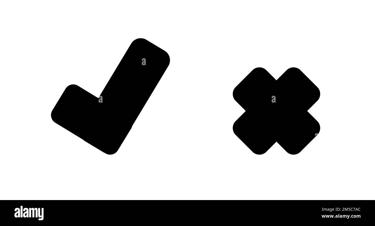 icona con segno di spunta e croce su sfondo bianco Illustrazione Vettoriale