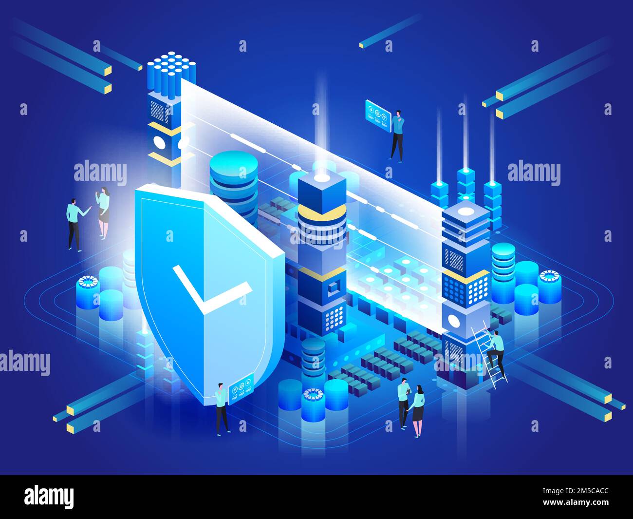 Sicurezza dei dati. Protezione della rete. Concetto di accesso personale. Banner per la sicurezza dei dati digitali. Stile isometrico del vettore 3D Illustrazione Vettoriale