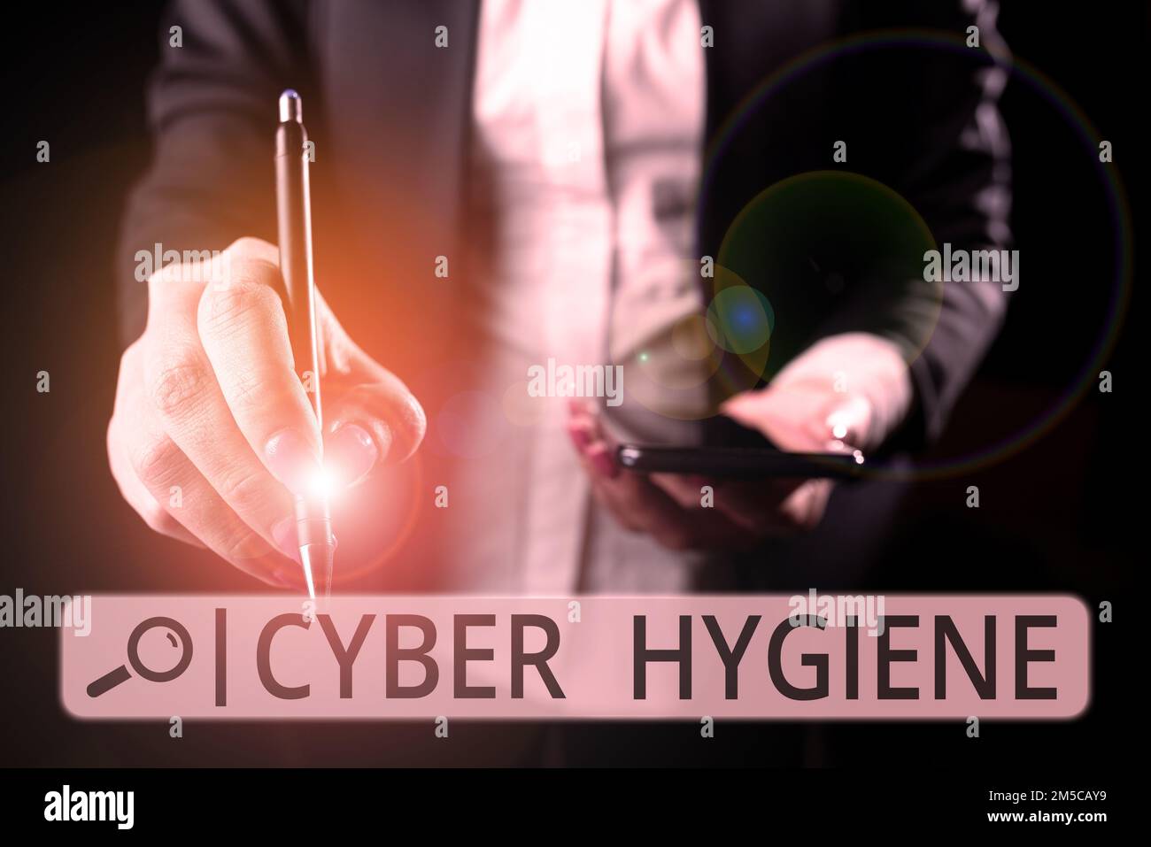 Visualizzazione concettuale Cyber Hygiene. Panoramica aziendale passi che gli utenti di computer intraprendono per migliorare la loro sicurezza informatica Foto Stock