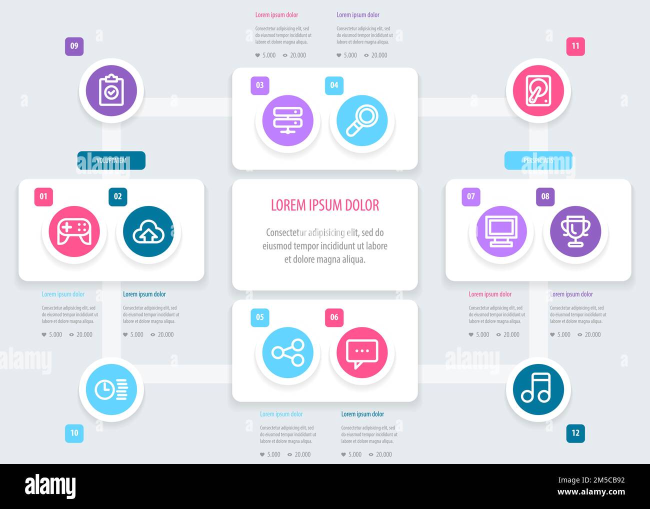 Progettazione ed infografico su sfondo grigio. Eps 10 file vettoriale. Illustrazione Vettoriale