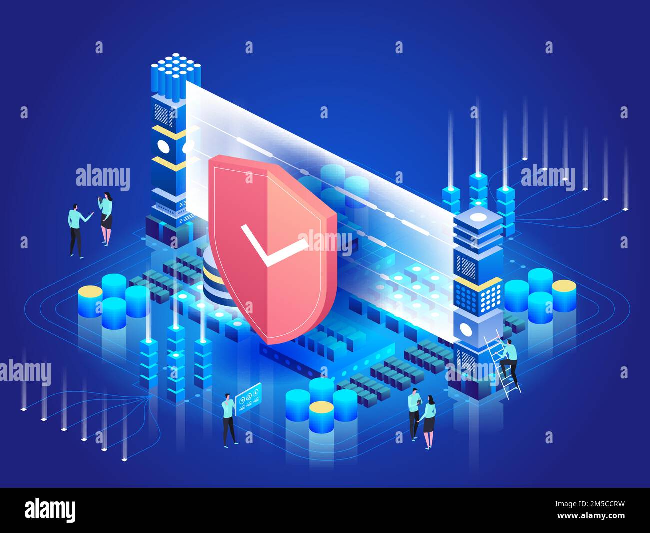 Sicurezza dei dati. Protezione della rete. Concetto di accesso personale. Banner per la sicurezza dei dati digitali. Stile isometrico del vettore 3D Illustrazione Vettoriale