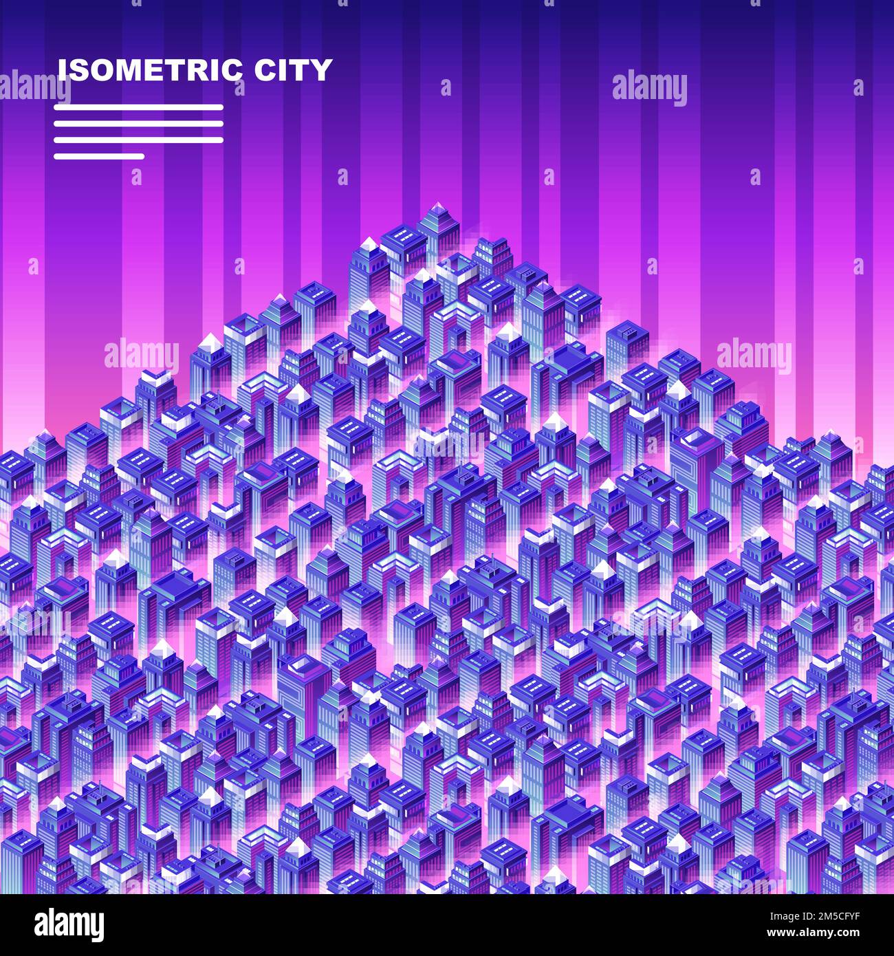 Mappa isometrica del centro città con grattacieli di notte. Uffici, negozi e sede centrale. Illustrazione vettoriale. Illustrazione Vettoriale