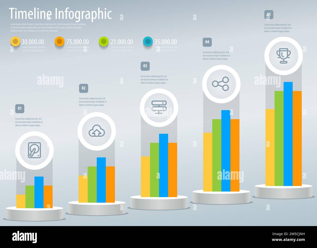 Infografico vettore timeline modello di rapporto con le icone Illustrazione Vettoriale