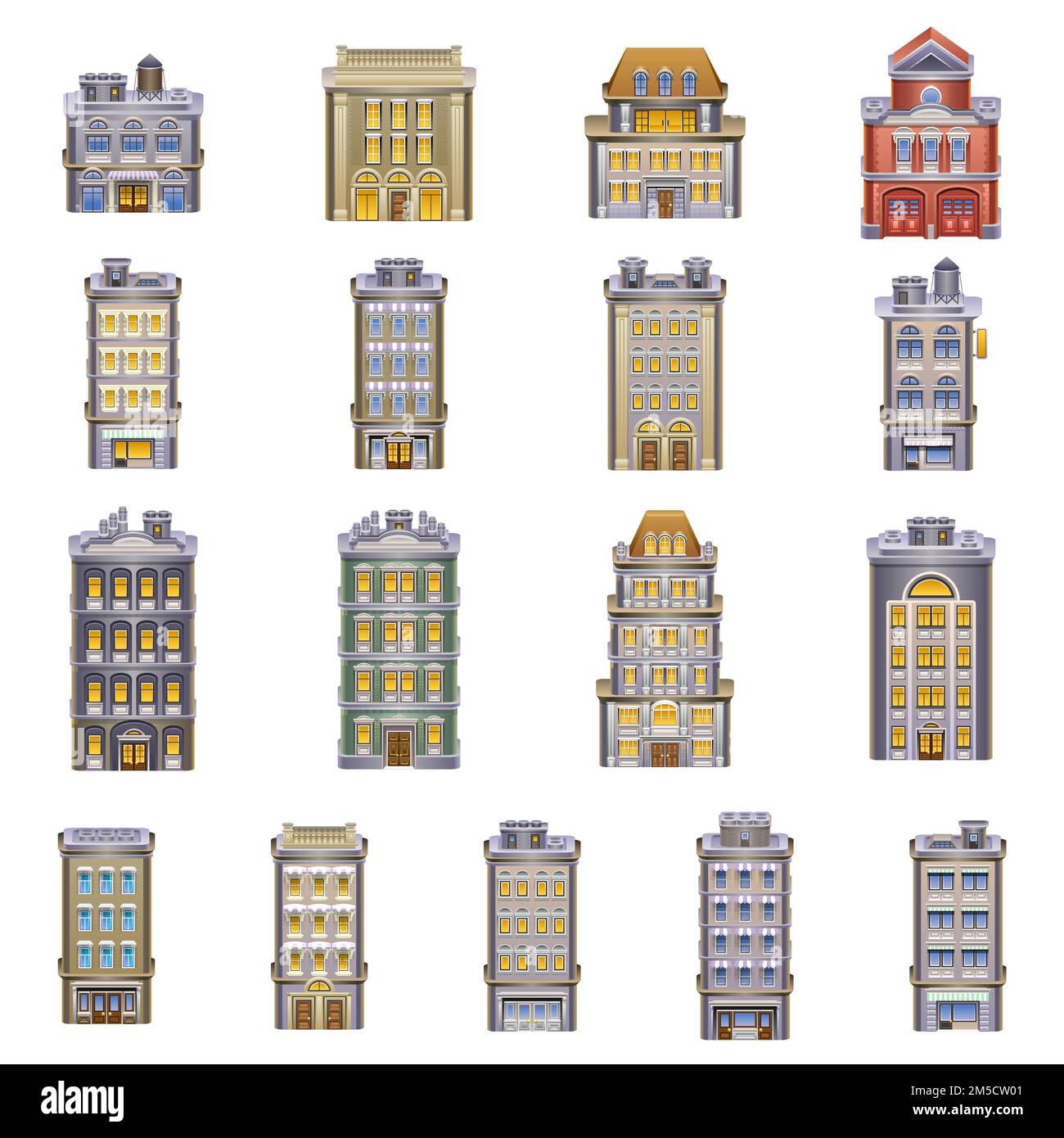 Icone edifici. Illustrazione vettoriale dettagliata di un edificio. EPS 10. Illustrazione Vettoriale