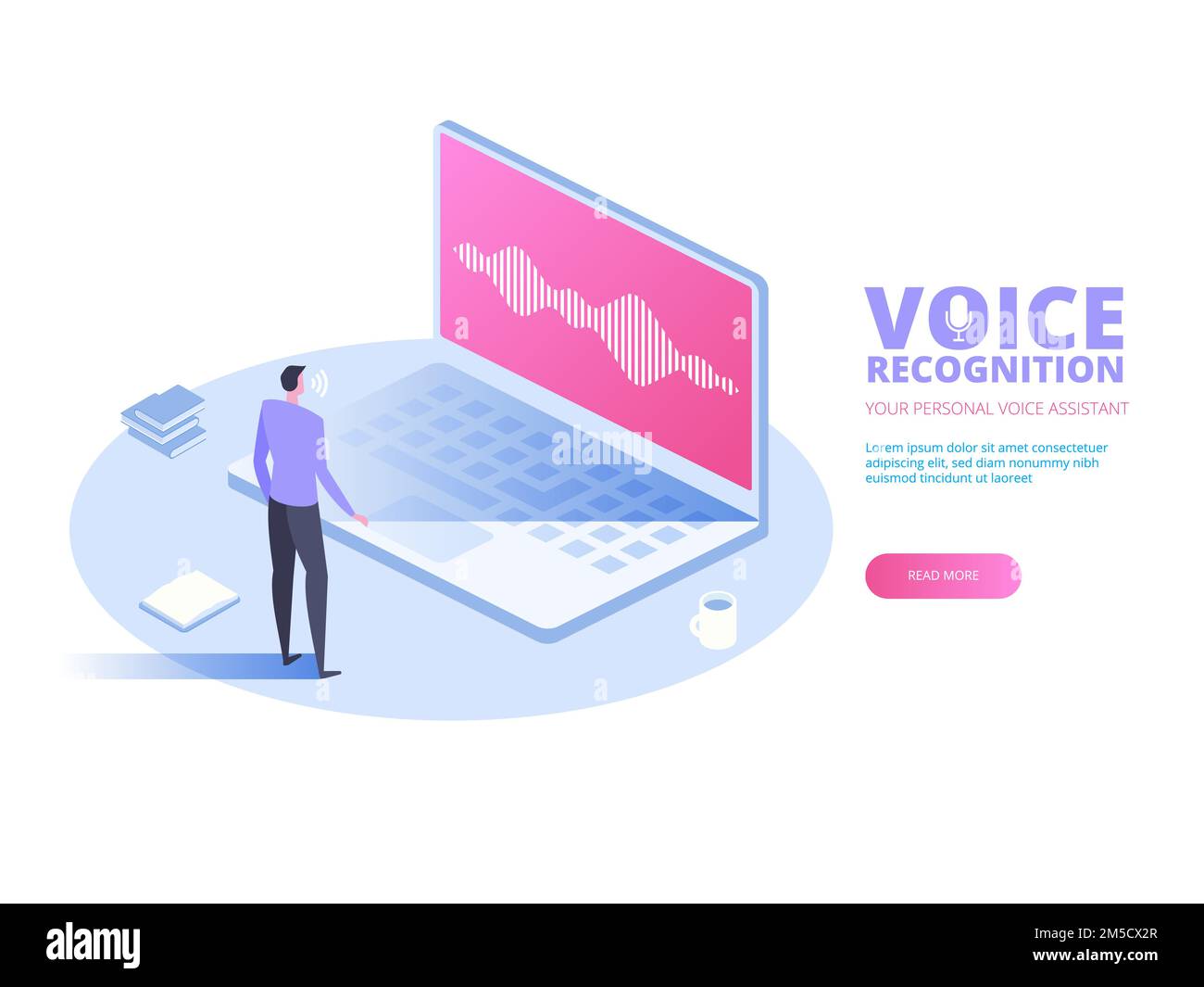Riconoscimento vocale. Concetto di tecnologia a onde sonore con riconoscimento vocale personale intelligente. Illustrazione piatta vettoriale Illustrazione Vettoriale