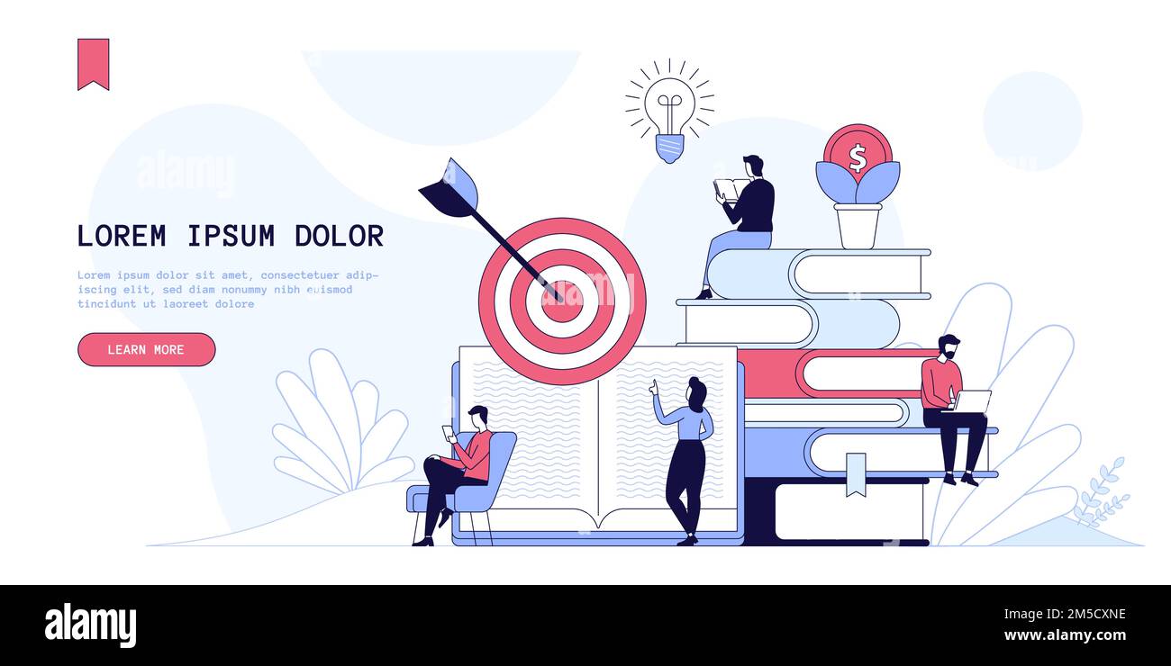 Modello vettoriale della landing page di vendita del Internet. L'idea di interfaccia della homepage del sito SMM con illustrazioni piatte. Pianificazione della strategia di attrazione per i clienti. O Illustrazione Vettoriale