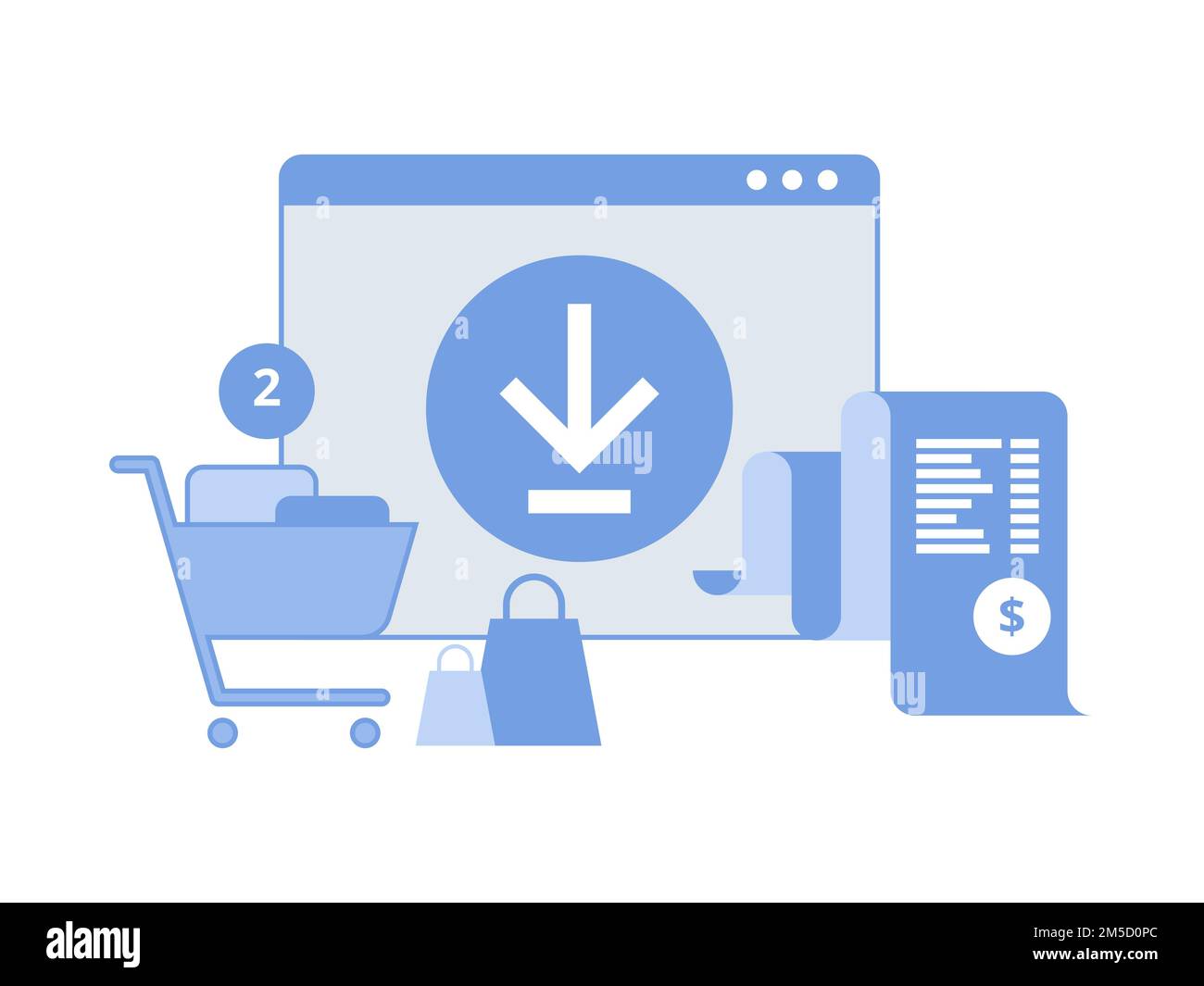 Fattura digitale online. App mobile con fattura cartacea e carrello. Ricevuta nella domanda. Concetto di pagamento online, finanza, imposte. Vettore Illustrazione Vettoriale