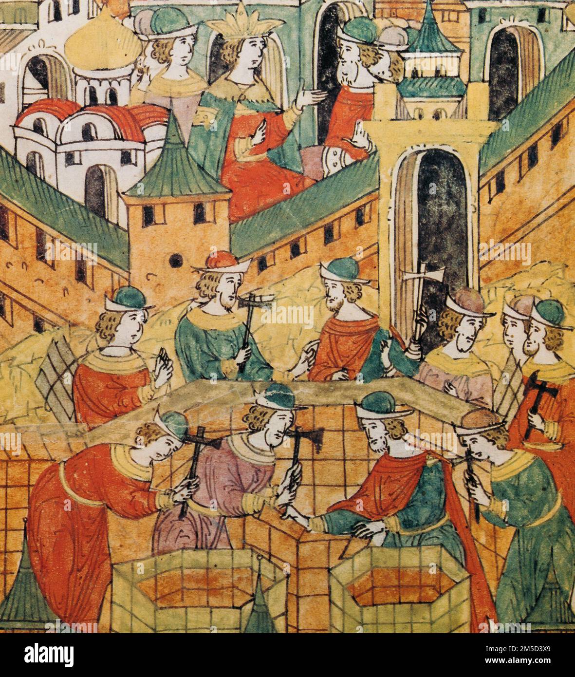 Costruzione della Cattedrale di intercessione. Miniatura da Cronaca illustrata di Ivan terribile è la più grande raccolta di informazioni storiche mai come Foto Stock