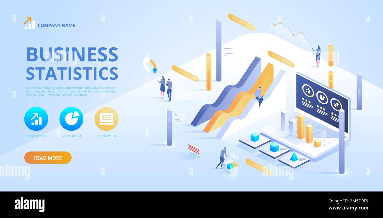 Statistiche e dichiarazioni commerciali. Concetto di amministrazione finanziaria. Consulenza per prestazioni aziendali, concetto di analisi. Infografiche isometriche per Illustrazione Vettoriale