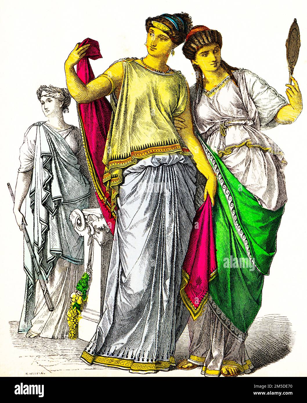 Costumi storici del greco di tempi antichi, illustrazione storica colorata, Münchener Bilderbogen, München 1890 Foto Stock