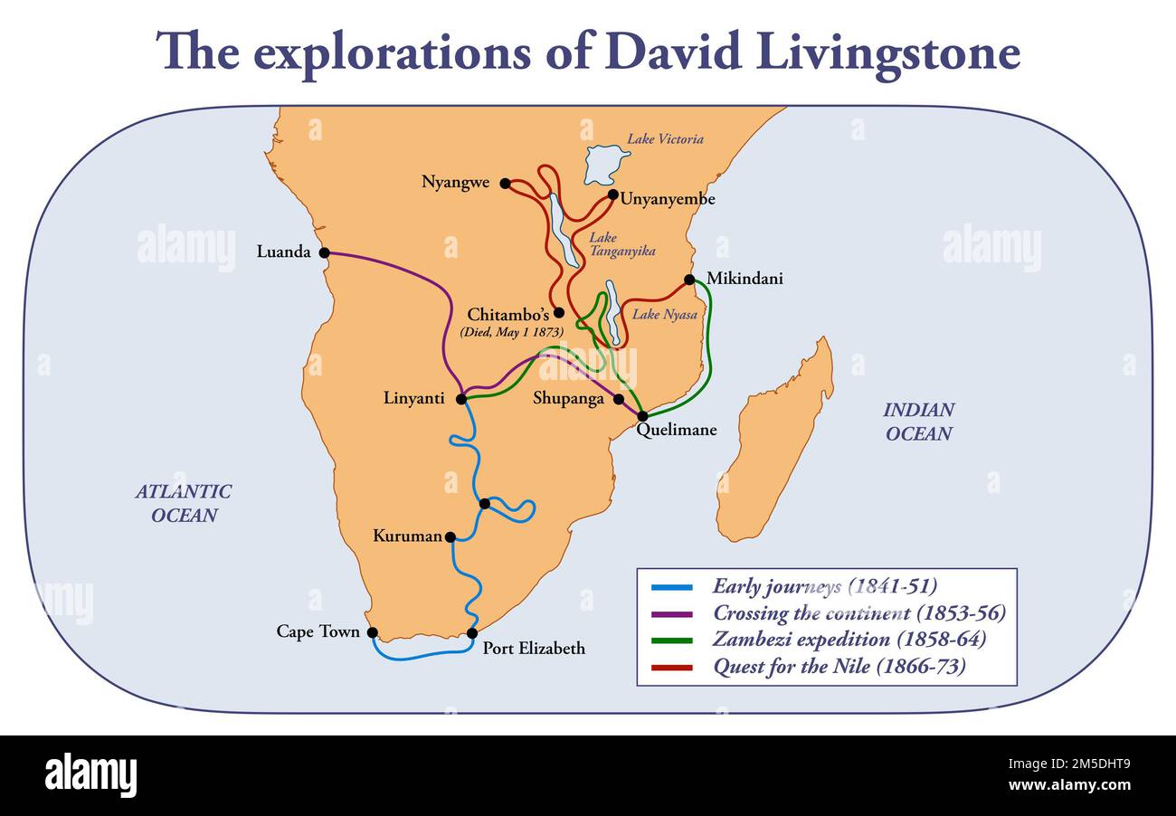 I viaggi e le esplorazioni di David Livingstone in Africa Foto Stock