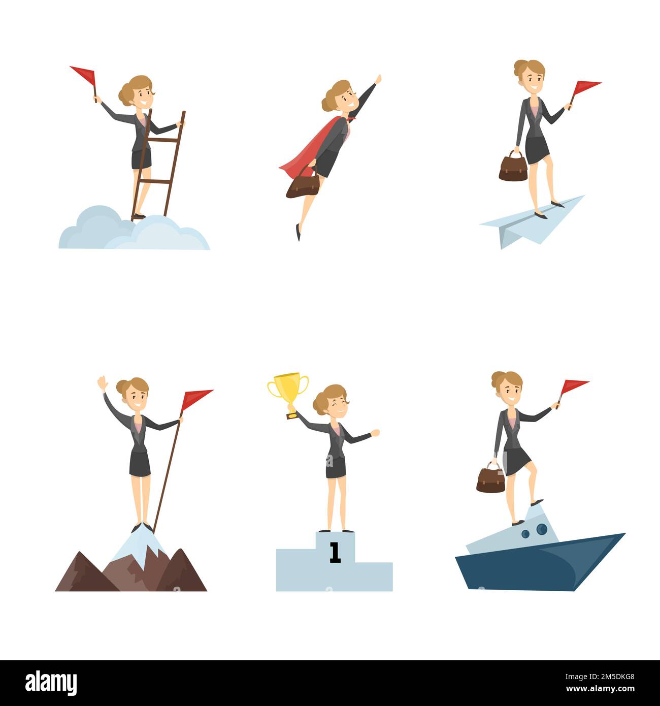 Set di carriera aziendale. Arrampicata e volo, vela e vincita. Illustrazione Vettoriale