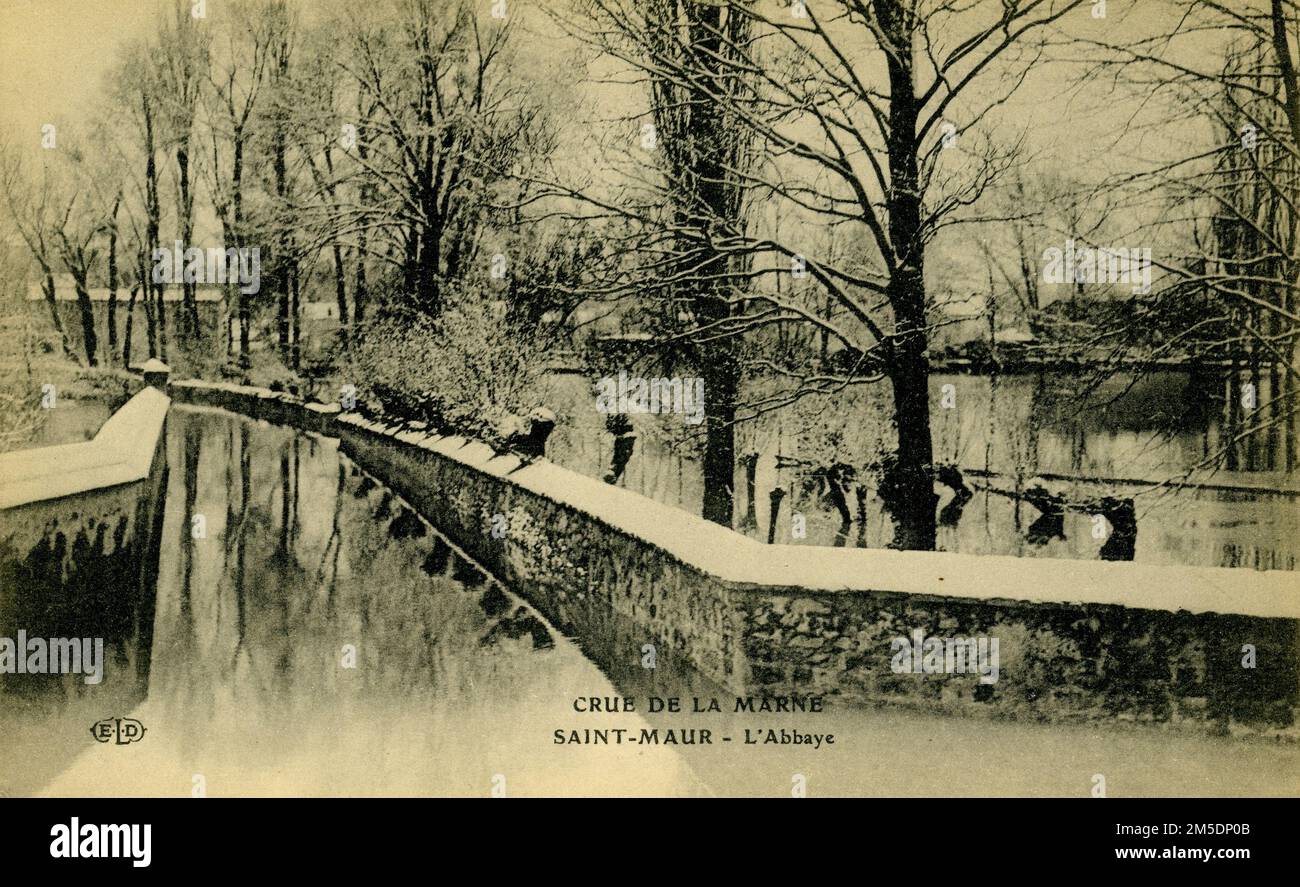 Alluvione 1910 - Inondations de 1910 - Crue de la Marne - Saint-Maur, l’Abbaye Foto Stock