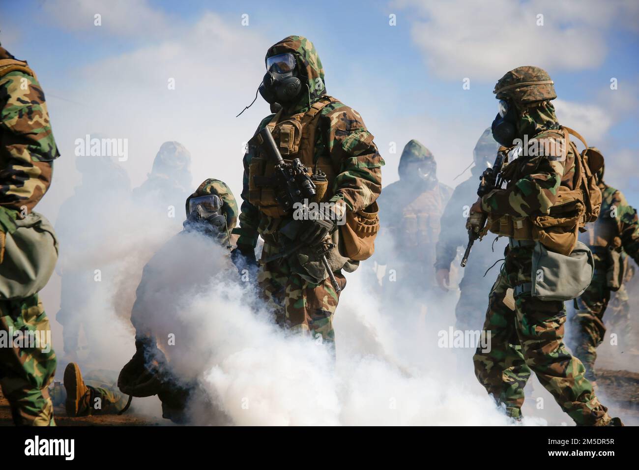 STATI UNITI Marines con 1st battaglione, 12th Marines, 3D Marine Division partecipa a un esercizio di addestramento chimico, biologico, radioattivo e nucleare durante lo Spartan Fury 22,1 presso la Pohakuloa Training Area, Hawaii, 5 marzo 2022. Spartan Fury è un esercizio di addestramento a livello di battaglione progettato per affinare le comunicazioni a lungo raggio attraverso l'integrazione delle risorse navali, l'elaborazione delle missioni dal battaglione alle sezioni di sparo e il Foraging del 21st° secolo. Foto Stock
