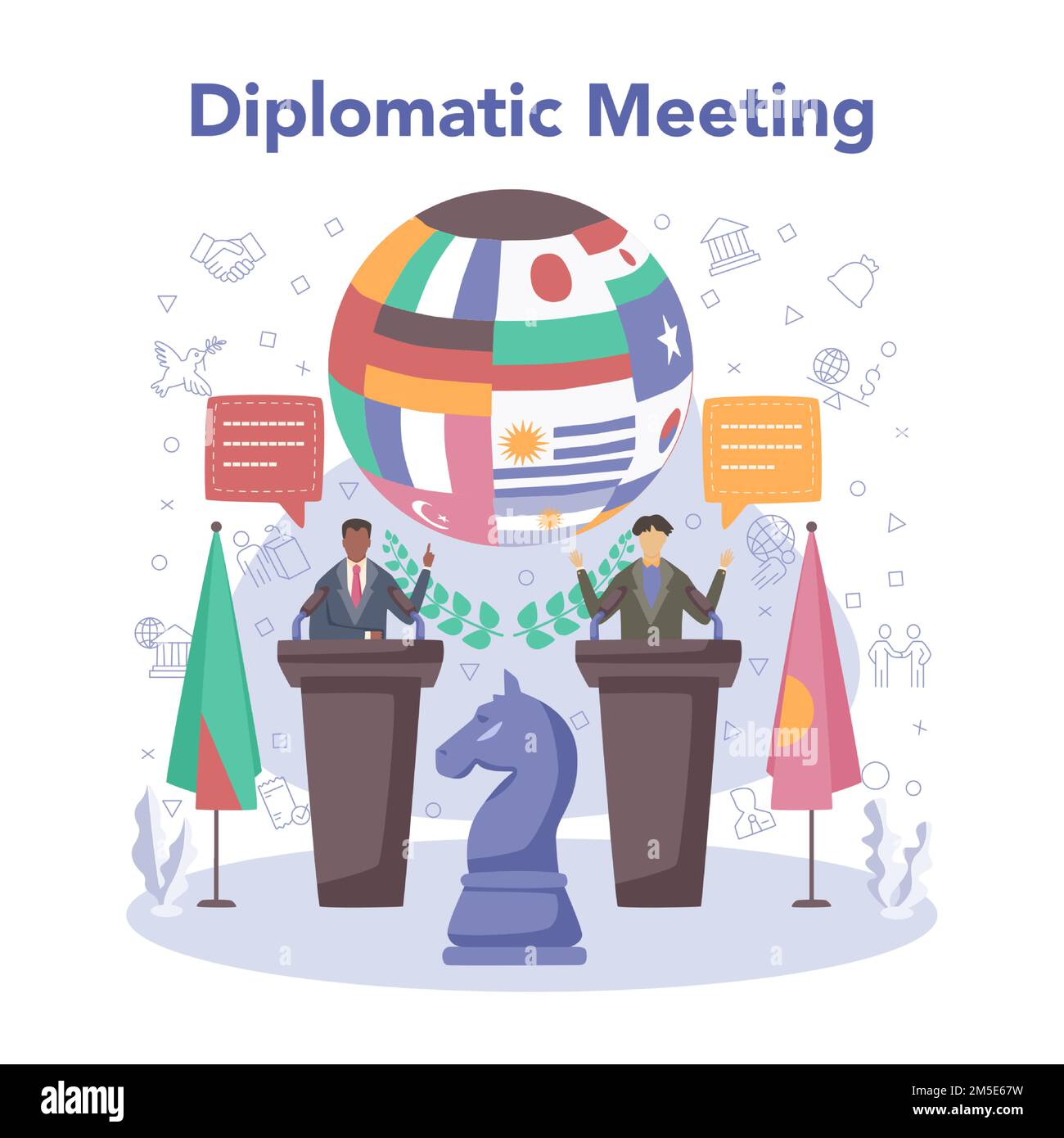 Concetto Diplomat. Idea di relazioni internazionali deplorate. Rappresentanza del paese in tutto il mondo. Protezione dei cittadini, soluzione affettuosa. Isolato Vect Illustrazione Vettoriale