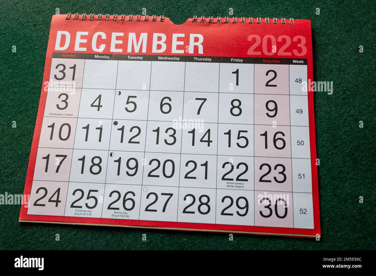 Calendario 2023, dicembre, pianificatore mensile per parete e scrivania. Foto Stock